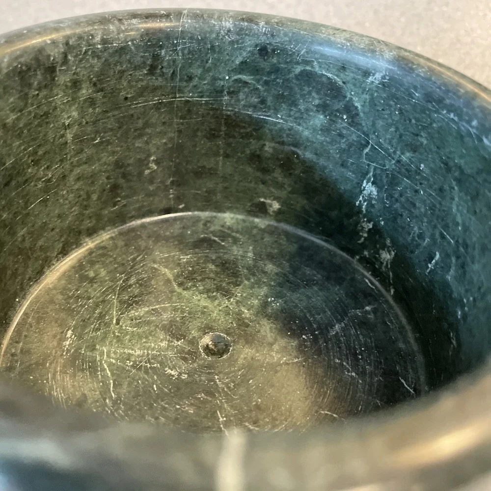 Vintage Green Marble Stone Wine Coaster Nut Bowl Trinket Chiller Cooler Crock
